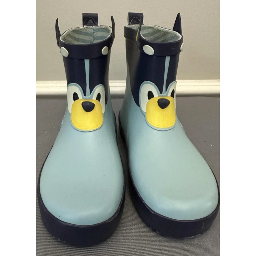 Bluey Rain Boots Kids Size 11 Blue Bluey Character Face Waterproof Pull On